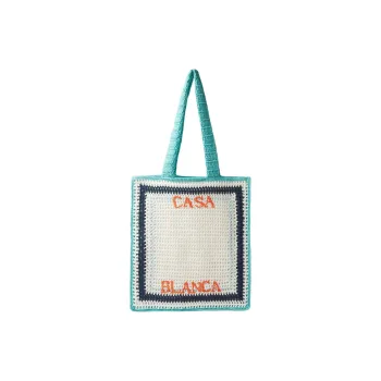 CASABLANCA Cotton Tote Bag, Shopping Bag, Handbag, Shoulder Bag Women's Ivory & Turquoise