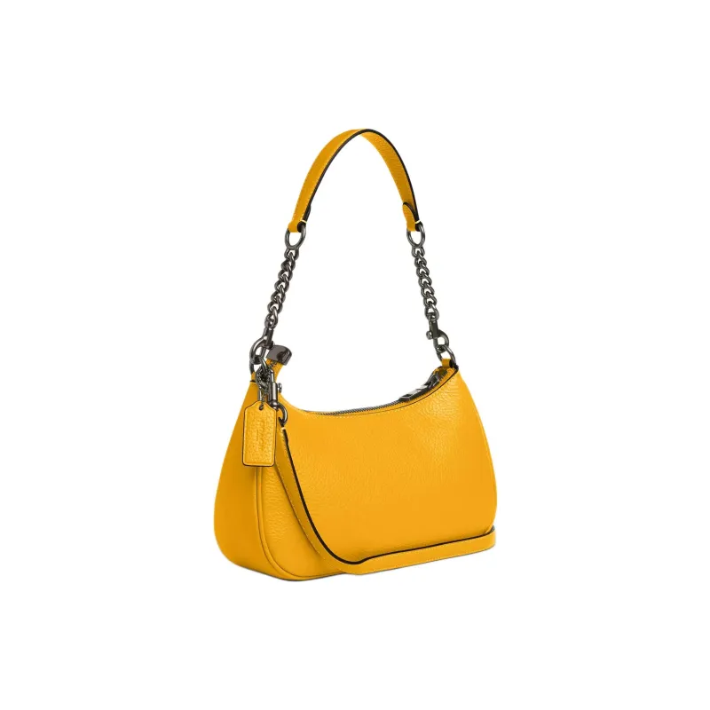COACH Teri Litchi Grain Leather Handbag, Shoulder Bag Medium Size Women's Ginger Yellow-1