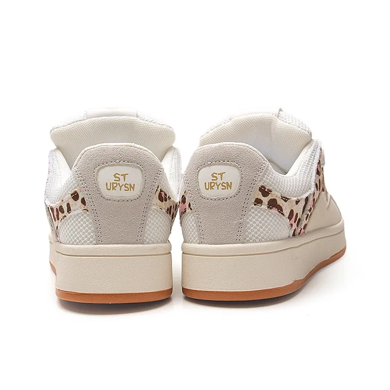 STUR YSN Low Top Skateboard Shoes Women's Beige Leopard Print-4