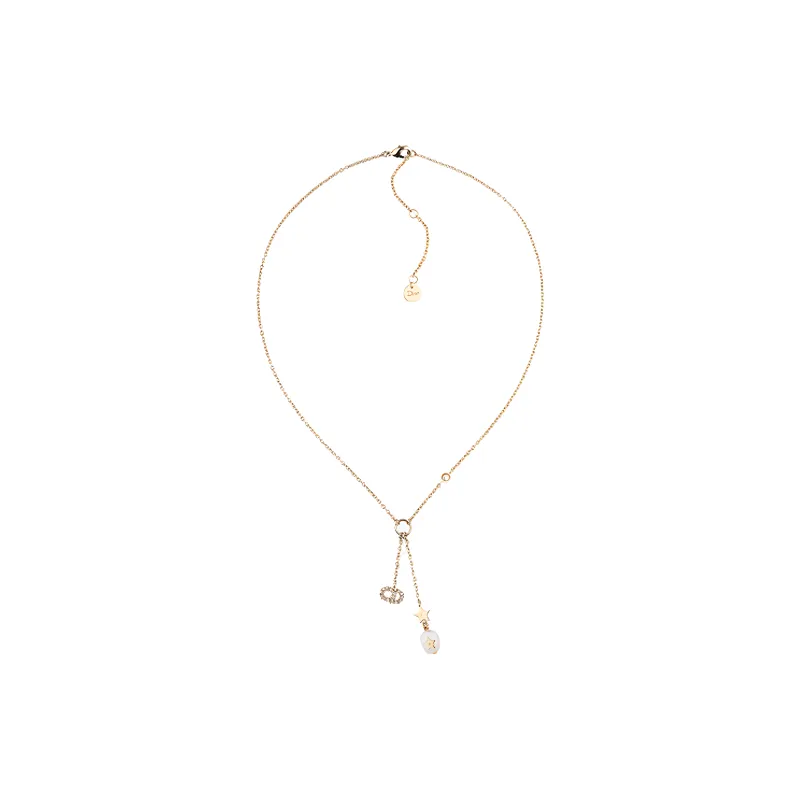DIOR White Crystal Necklaces Women's Gold-1
