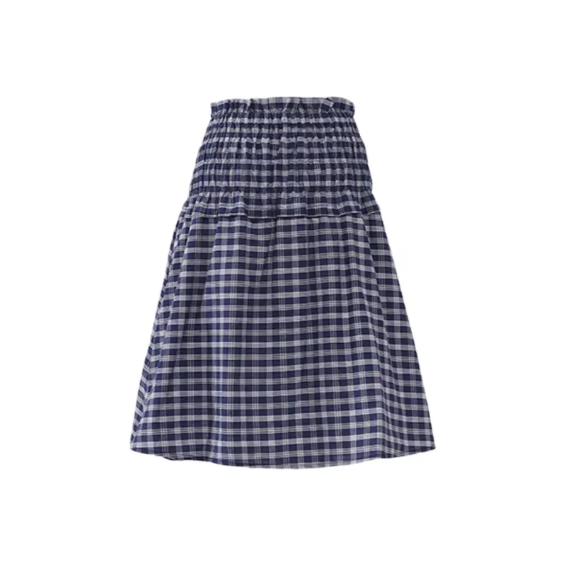 Kazakhstan Casual Long Skirt Women's Blue White Plaid-1
