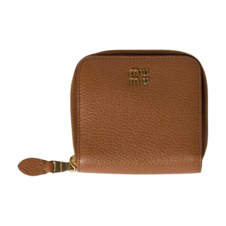 MIU MIU Cow Leather Wallet Unisex Brandy-0