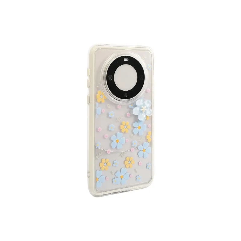 Wei Xin Acrylic Material 2 in 1 Blue Yellow Floral Phone Cases Compatibility With Huawei Mate 70/60 Pro/Pura 70/70 Pro+-1