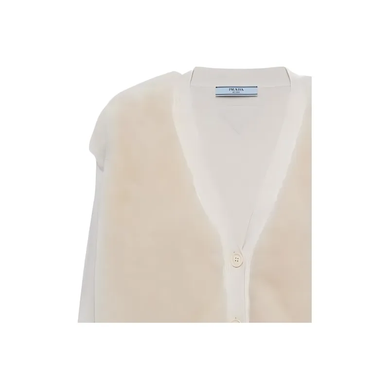 PRADA Shearling panel Cashmere Cardigan-4