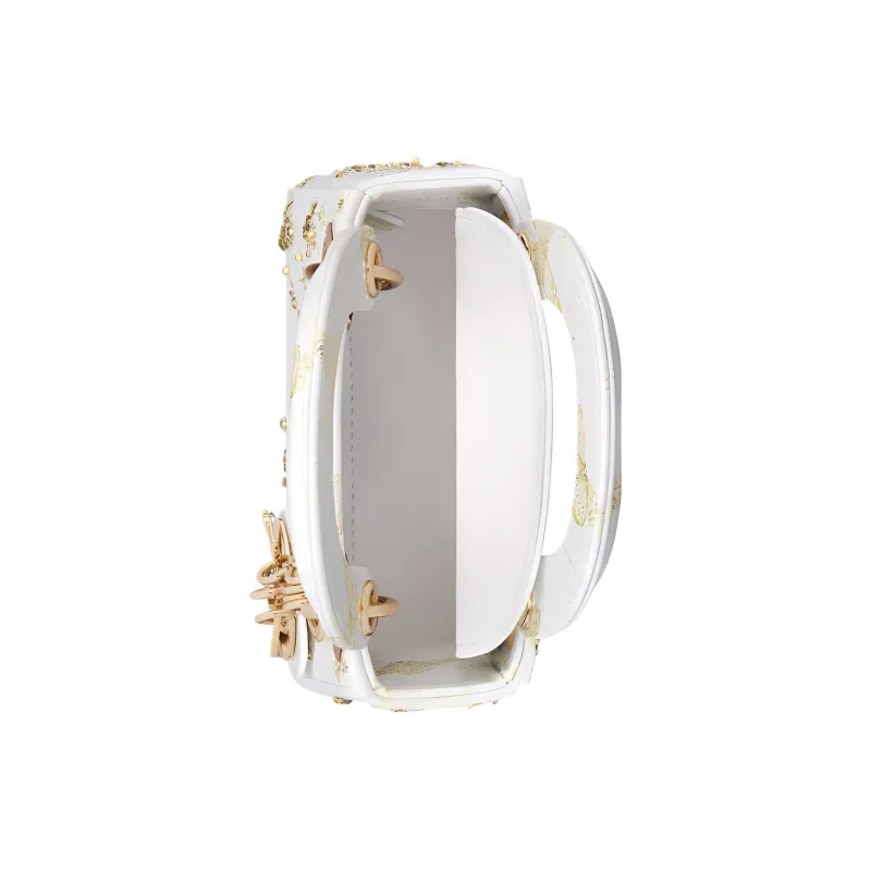 DIOR Lady Dior Cow Leather Shoulder Bag Crossbody Bag Handbag Extra Mini Women's White & Gold-3