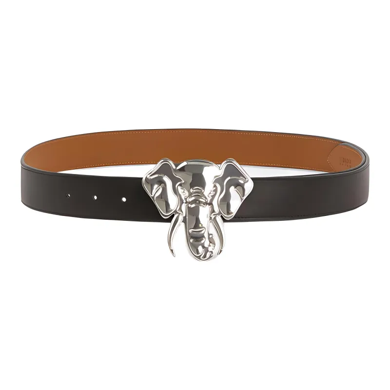 KENZO Individual Fashion Trendy Smooth Buckle Leather Belt Unisex Black/Brown Width: 4cm-0
