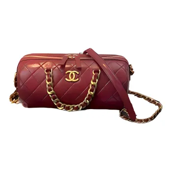 CHANEL Calfskin With Gold Metal Bowling Bag Shoulder Bag Women's Red