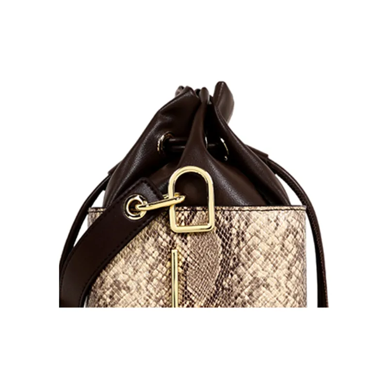 BEMIX PETS Cow Leather Bucket Bag Handbag Women's Snake Skin Print-1
