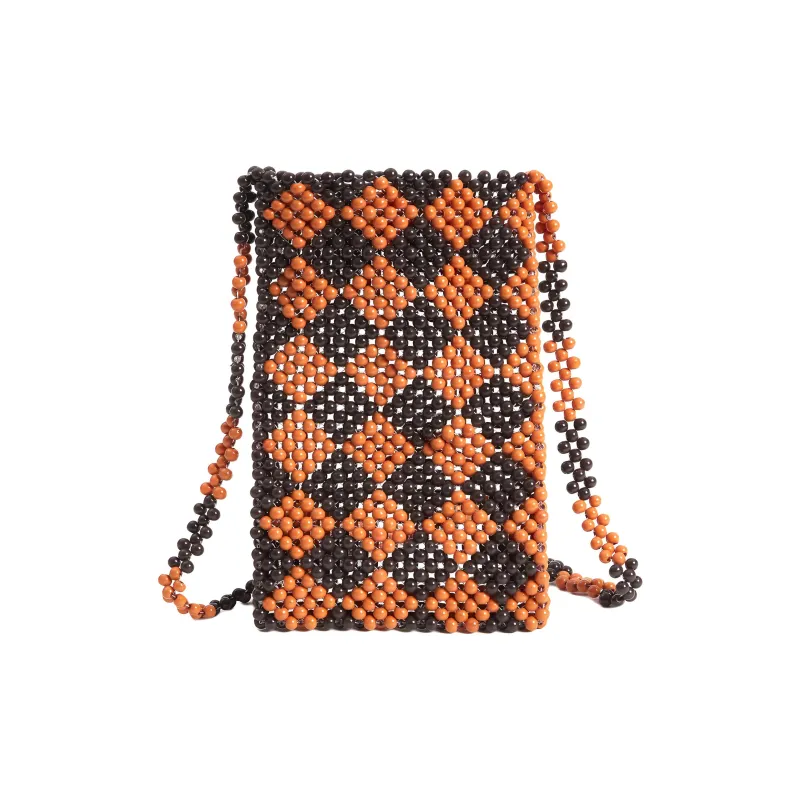 Gimaguas Glass Beads Shoulder Bag Crossbody Bag Mini Women's Orange Black-2