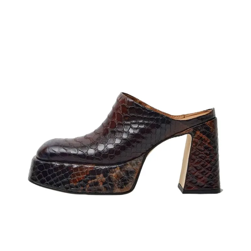 MIISTA Closed Toe Slippers 9cm Women's Brown-0