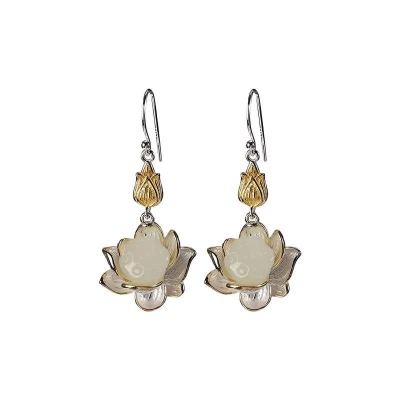 Royal Heaven's Choice Hetian Jade Earrings Pale Greenish White Jade Women's-2