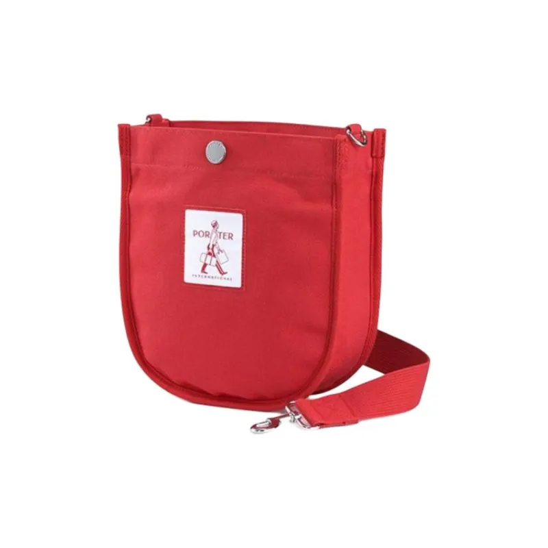 PORTER Plain Weave Canvas Crossbody Canvas Bag Shoulder Bags Unisex Red-1