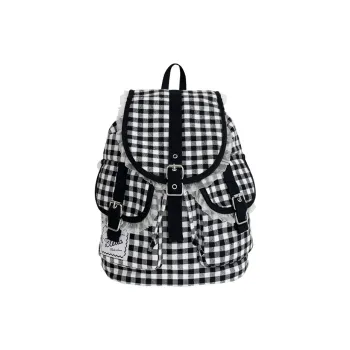 DCLOUD Cotton Fabric Backpack Women's Black White Plaid