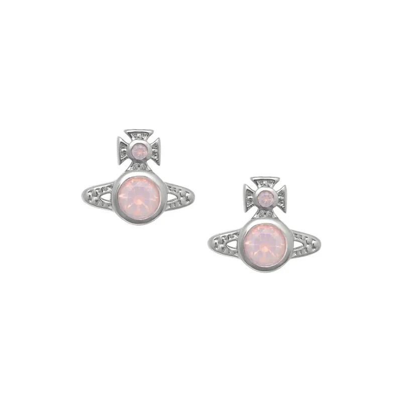 Vivienne Westwood Cubic Zircon, Brass, Silver Plated Platinum Stud Earrings Unisex Pink/Silver-0