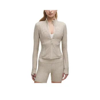 Lululemon Define Cropped Jacket Women's Light Ivory Mesh Glow Grid Light Ivory Multi