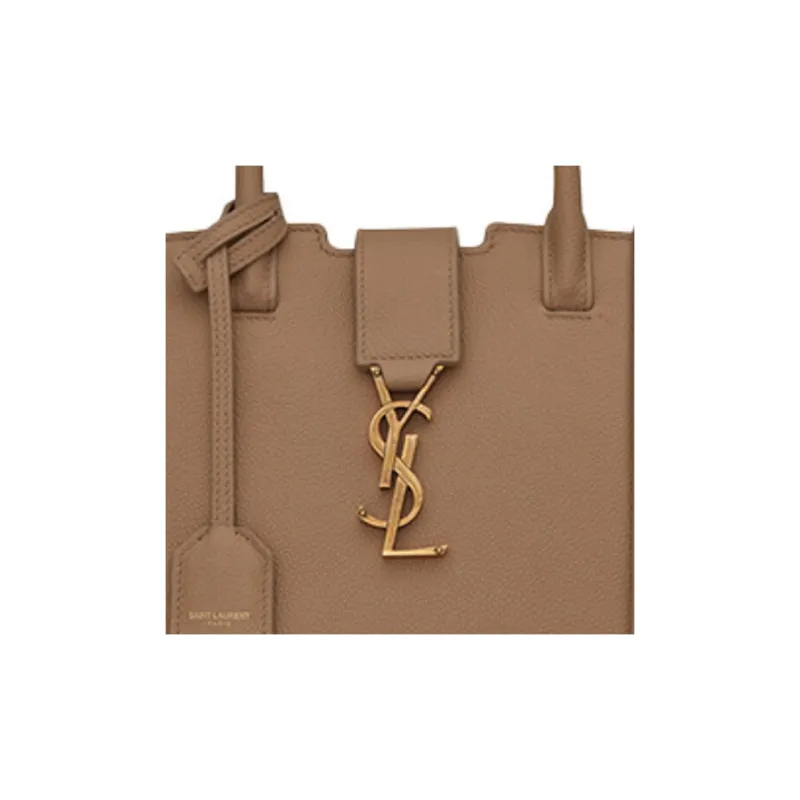 SAINT LAURENT Grain Leather Tote Handbag Unisex Taupe-4