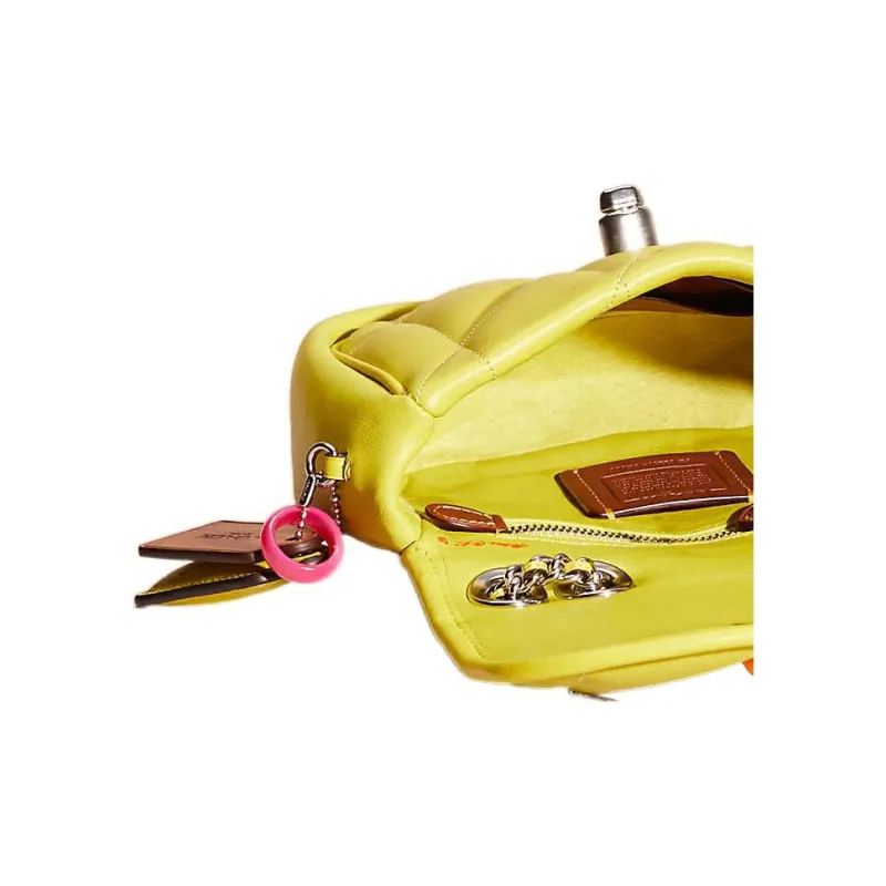 COACH Pillow Madison Leather Pillow Bag Shoulder Bag Trumpets Women's Silver & Orange Yellow-4