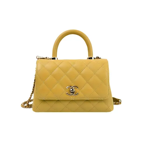 CHANEL COCO Handle Cow Leather Handbag Shoulder Bag Crossbody Bag Mini Women's Ginger Yellow