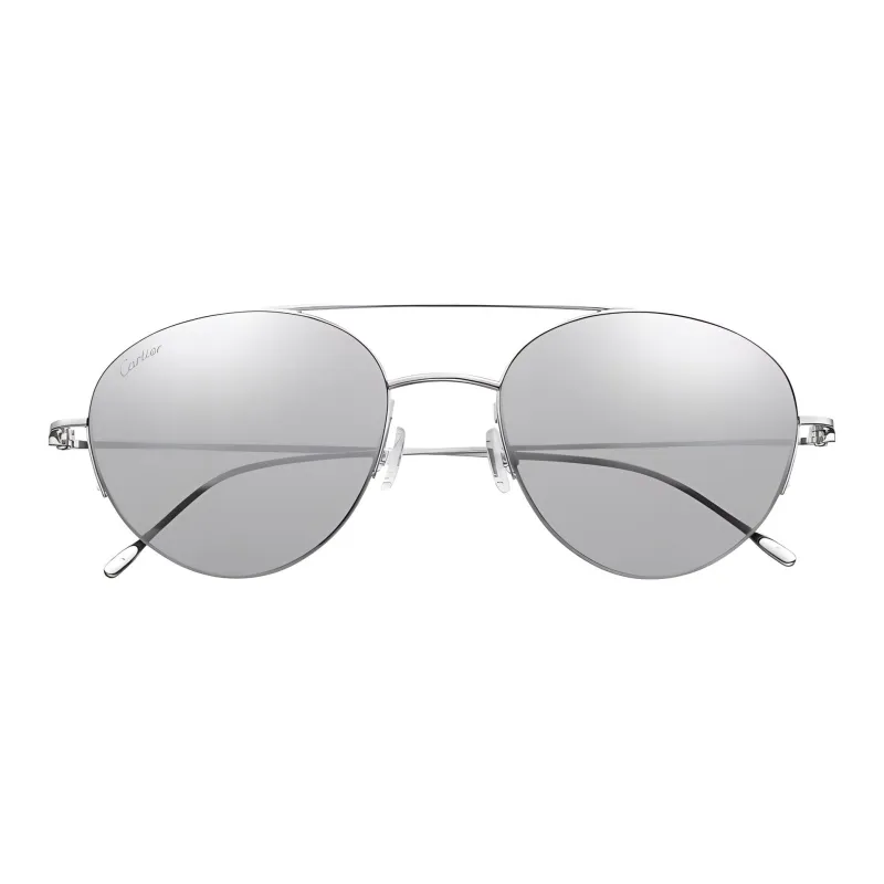 CARTIER 18K White Gold Aviator Sunglasses Unisex Silver-1