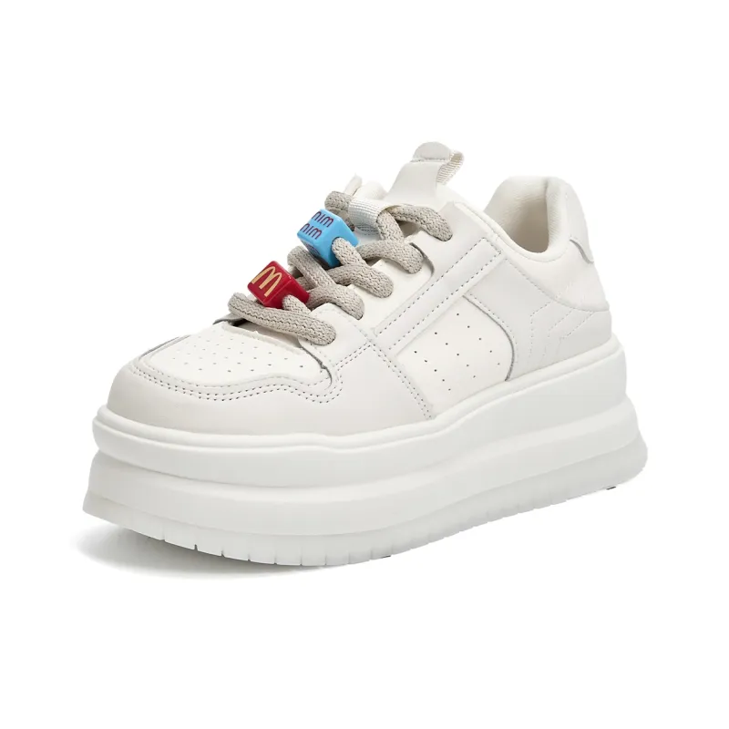 La Chapelle Block Sweetheart Anti Slip And Wear Resistant Height Increasing Low Top Skateboard Shoes Women's White-1