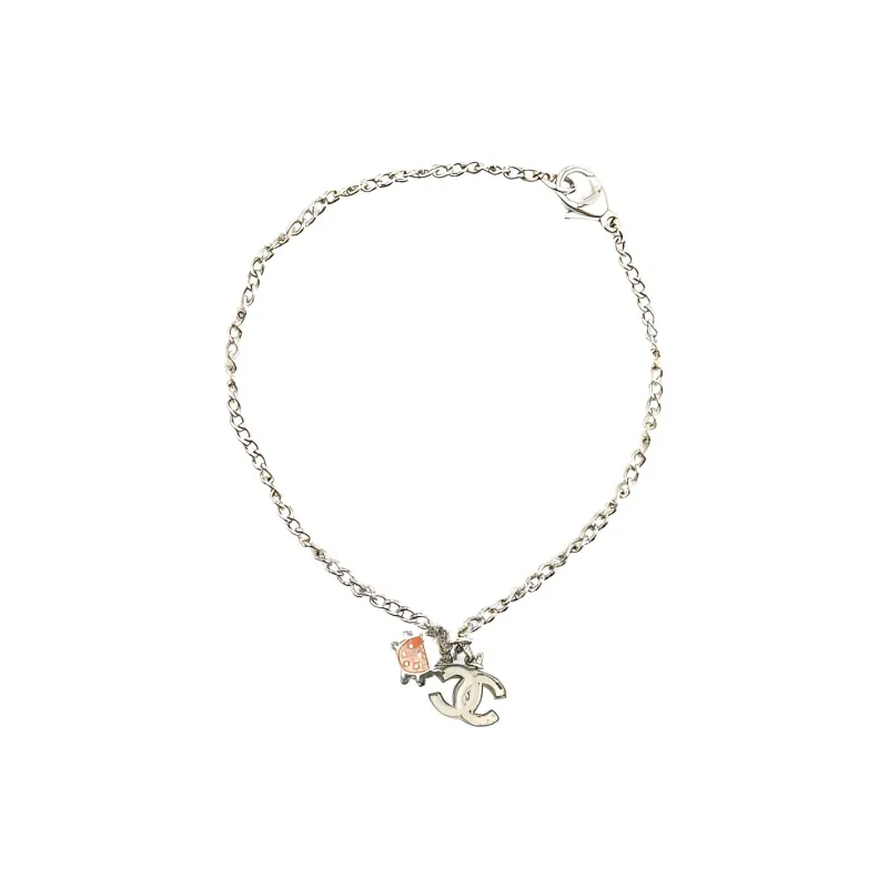 CHANEL 2004 Silver Plated Cc Ladybug Charm Costume Bracelet-1