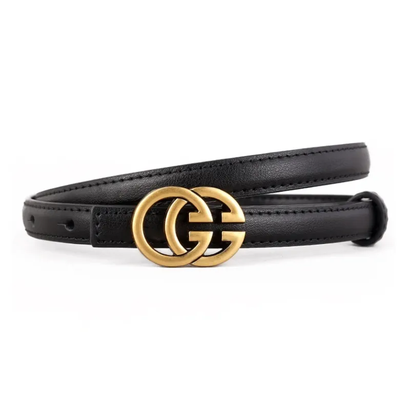 Cheekkiss Top Grain Cow Leather Slim Waist Belt Versatile Belt Women's Gold 2.8-3