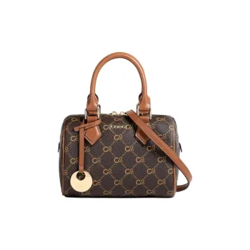 COOGI Synthetic Leather Boston Bag Handbag Medium Size Women's Coffee/Ecru