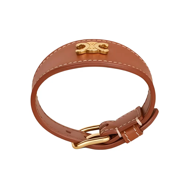 CELINE Les Cuirs CELINE Bracelet In Calfskin And Brass With Gold Finish-0