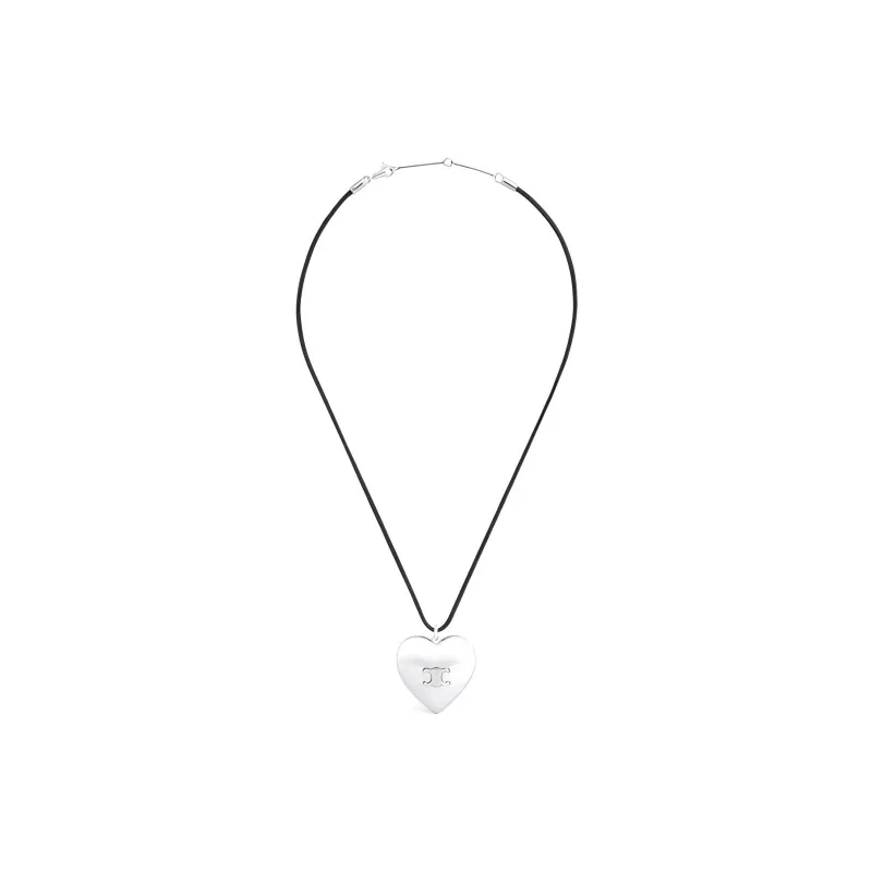 CELINE Brass, Cotton Necklaces Women's Silver/Black-1