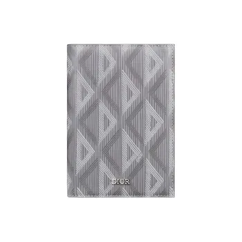 DIOR CD Diamond Canvas Passport Case Card Holder Wallet Passport Holder Men's Gray