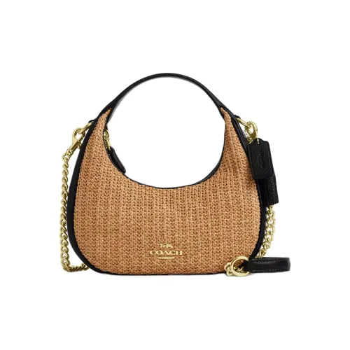 COACH CARMEN Straw Shoulder Bag, Crossbody Bag, Handbag Mini Women's Khaki & Black