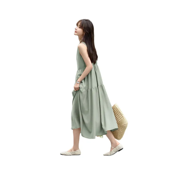 Mo Han Yi Mei Sleeveless Dress Women's Light Green-3