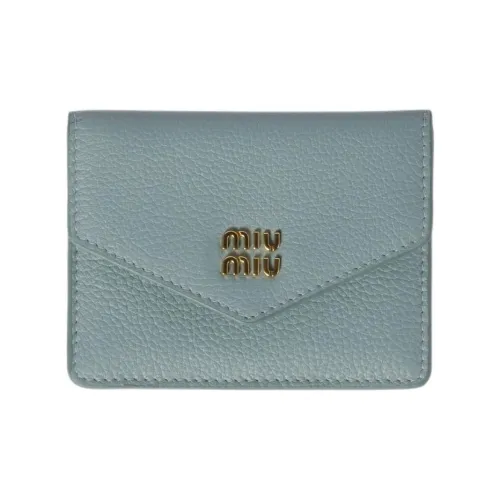 MIU MIU Cow Leather Card Holder Unisex Light Green