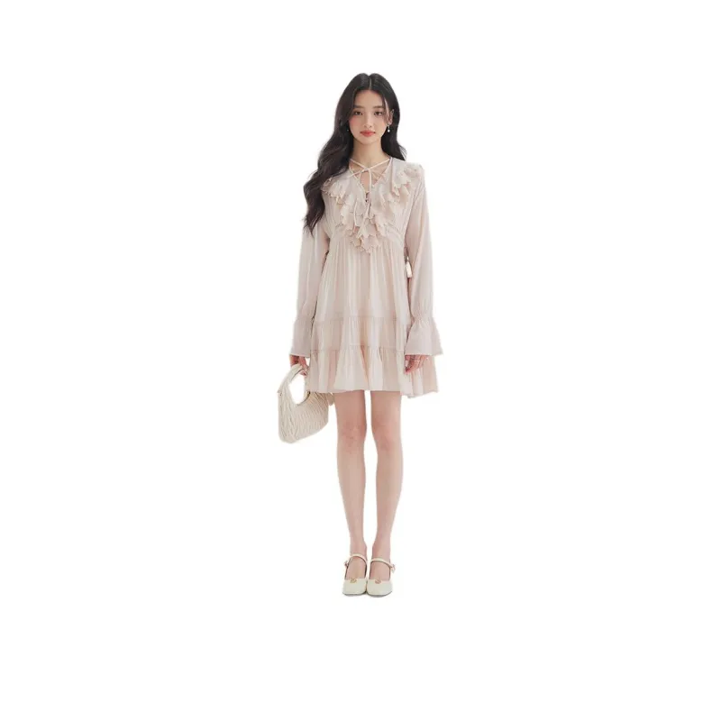 DEAR DEER PUFF Long Sleeved Dress Women's Pink-2