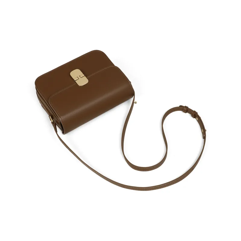 PT'SON Cow Leather Underarm Crossbody Bag, Shoulder Bag, Small Square Bag Regular Women's Dark Coffee-5