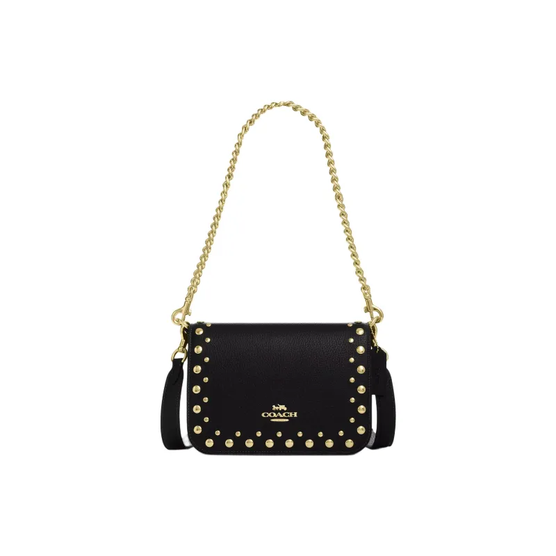 COACH Quinn Delicate Pebble Leather Crossbody Bag, Shoulder Bag Small Size Women's Black-0