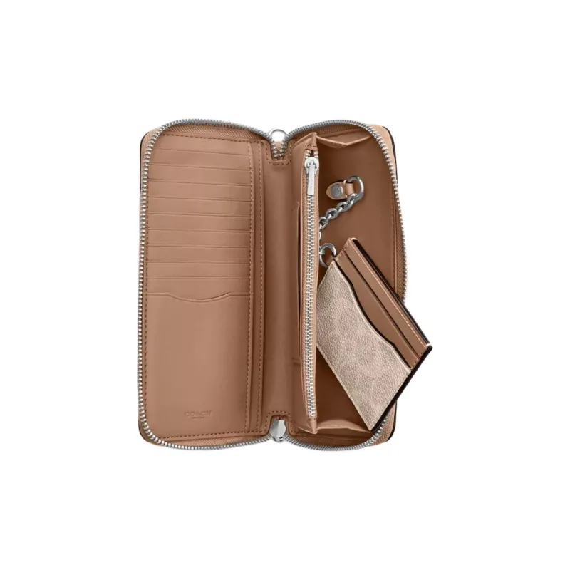 COACH Zip Around Coated Canvas Wallet Small Size Women's Silver & Sand & Taupe-3