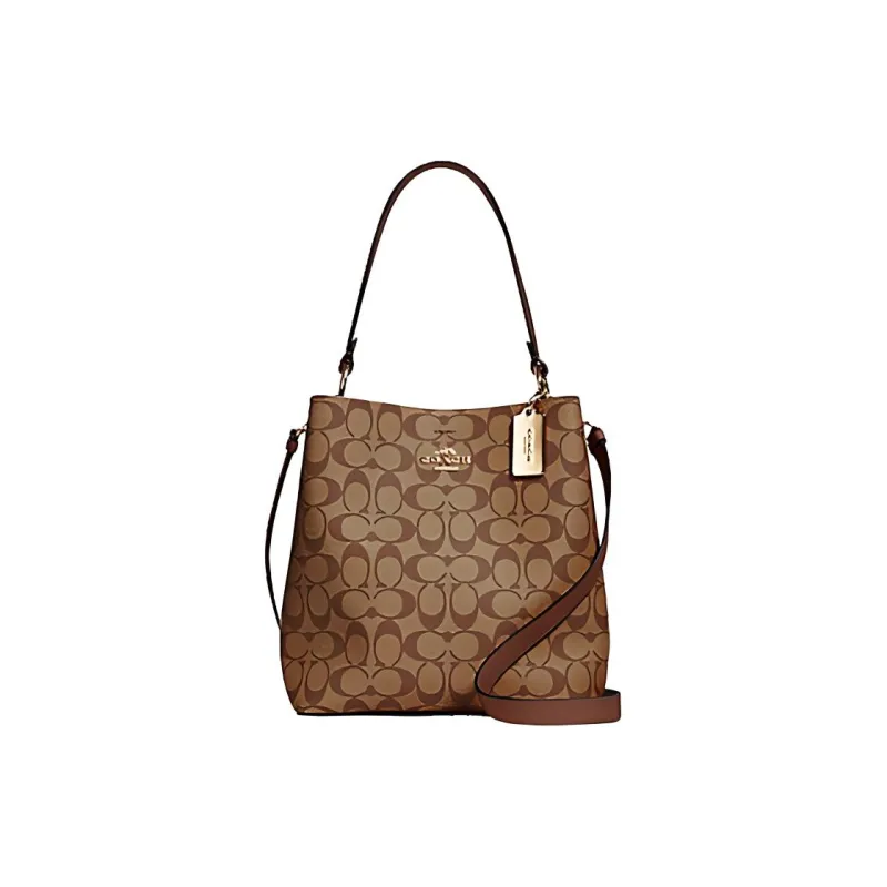COACH Town Canvas With Leather Bucket Bag, Handbag, Crossbody Bag, Shoulder Bag Medium Size Women's-0
