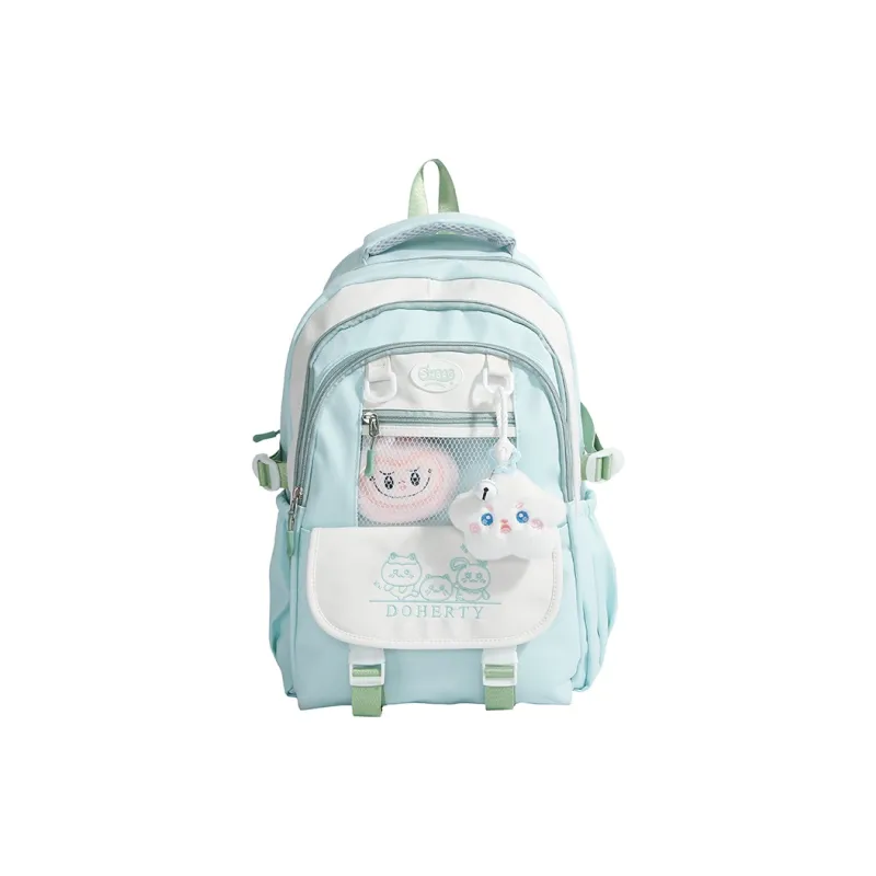 Yalu Nylon Fabric Backpack Regular Unisex Pink/Black/Blue/Green/Yellow-15