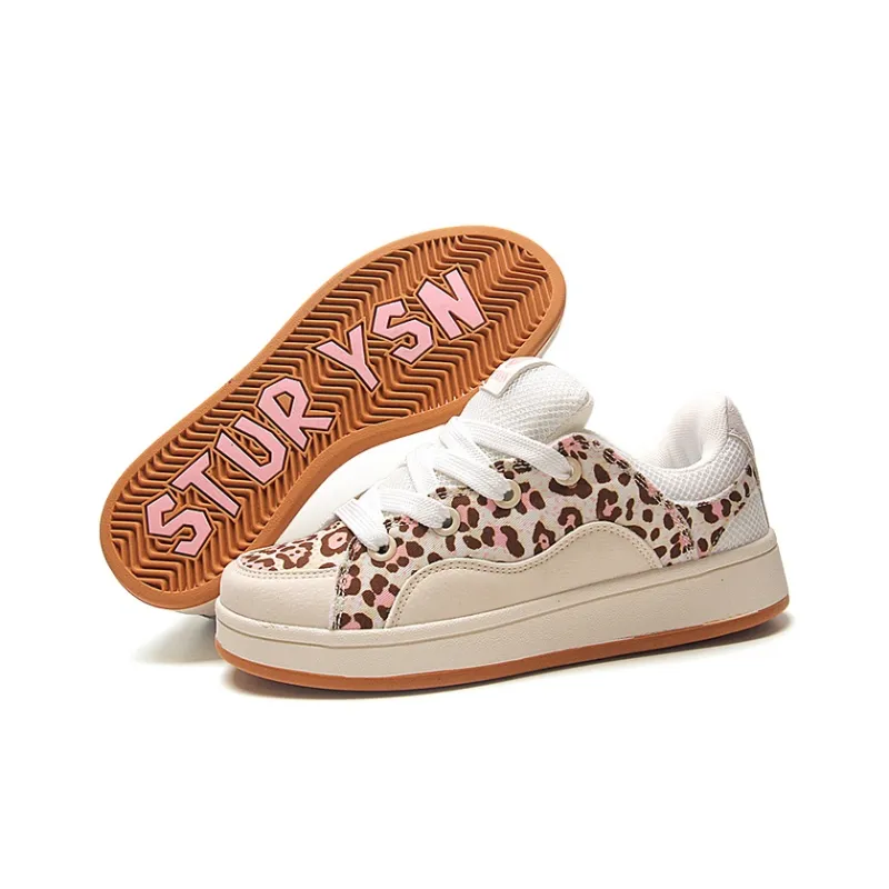 STUR YSN Low Top Skateboard Shoes Women's Beige Leopard Print-6