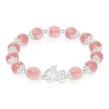 [Strawberry Quartz]S999 Fine Silver Wealth Gorging Pi Xiu Beaded Bracelet