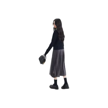 DEAR DEER PUFF Skirt Set Women's Black Tops+Gray Skirts