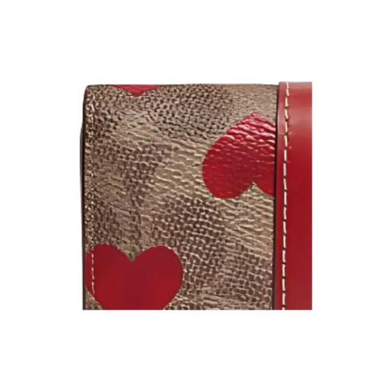 COACH Heart Cow Leather Patchwork Card Holder Mini Women's Brown & Red-4