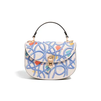 Forever Lucky Cow Leather Saddle Bag, Shoulder Bag, Crossbody Bag, Handbag Women's Very Peri/Moon White