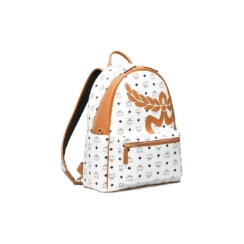 MCM Stark Visetos Leather Backpack Medium Size Unisex White