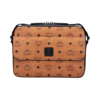 MCM Aren Visetos Coated Canvas Messenger Bag Shoulder Bag Crossbody Bag Medium Size Men's Brown Cognac