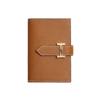 HERMES Bearn Madame Calfskin Wallet Mini Women's 37 Gold Brown