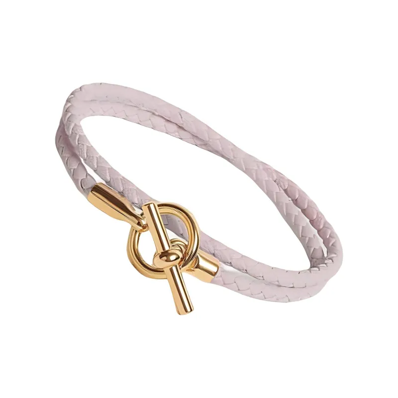 HERMES Leather Gold-Plated Bracelets Women's Pink-1