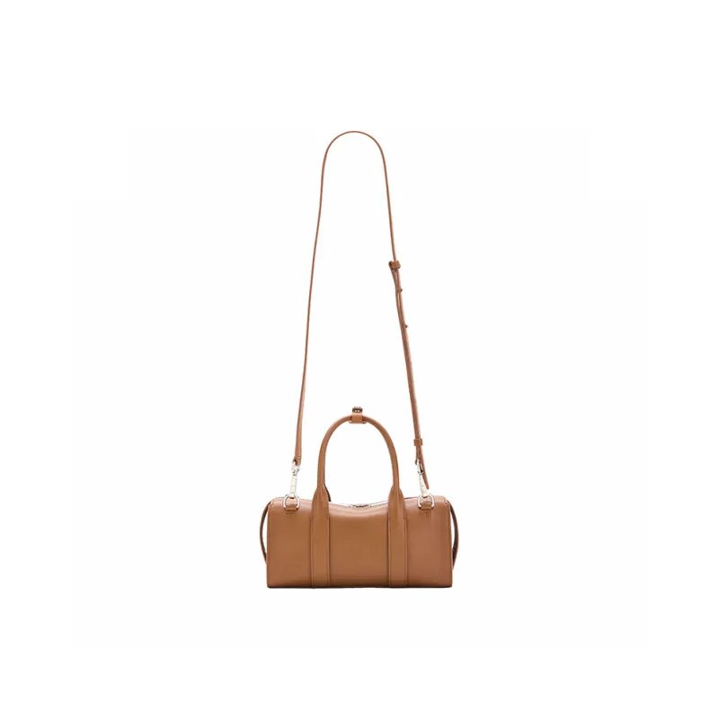 PECO Cow Leather Handbag, Boston Bag Women's Mocha/Purple Gold-4