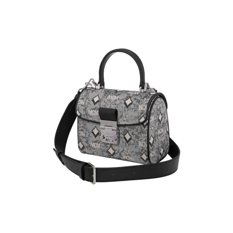MCM Jacquard Fabric And Nappa Cow Leather Handbag Women's Gray-2